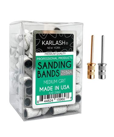 Karlash Professional Nail Sanding Bands Zebra Medium Grit File + Free 2 Mandrel (1 Pack) 1 Count (Pack of 1)