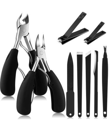 9 Pieces Ingrown Toenail Tools Kit, Toe Nail Clipper Knife Nail Nipper File Set for Ingrown Hard Thick Nail, Ingrown Toenail Cuticle Removal Clippers (Black)