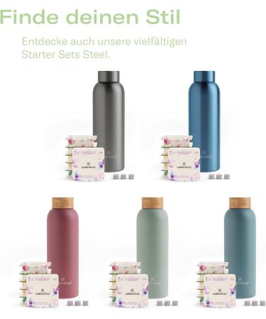 Waterdrop Starter Set Glass - 600ml Black Frosted Bottle + 18 Sugar-Free Microtrinks in 6 Fruity Varieties | Tasting Package for Refreshing Beverages - Buy Online on SooperMarket.com
