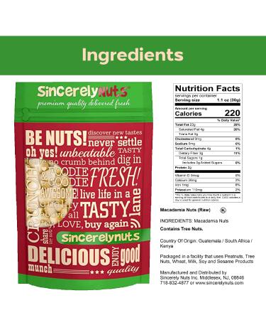 Sincerely Nuts Raw Macadamia Nuts 3lb Bag - Delicious Buttery Flavor | Vitamin & Mineral Rich Superfood | Kosher, Gluten Free, High in Fiber | Keto, Vegan, Paleo Friendly - Buy Online on SooperMarket.com