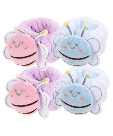 FRCOLOR 4pcs Face Wash Wristband Plush Hair Scrunchies Elastic Makeup Towel Adjustable Hair Band Elastic Scrunchy Ties Absorbent Wristbands Wash Arm Towel Flannel Elasticity South Korea