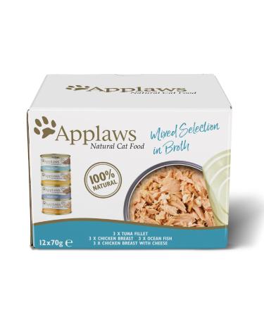 Applaws Premium Natural Nass food for cats fish and chicken in broth 70g can (12x70g pack) Fish and chicken fold selection in broth 840 g (1 Pack)