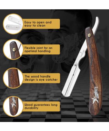 Shop Candure Men's Razor - Professional Stainless Steel Razor with Wooden Handle & 10 Extra Sharp Blades for Precision Beard Shaping - 13cm - Buy Online on SooperMarket.com