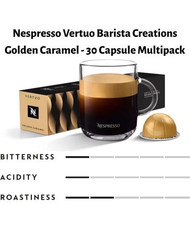 Nespresso Vertuo Golden Caramel Coffee Capsules - 3 Boxes (30 Pods) Bundled with Border Biscuits Selection & Giftable Tote Bag - Buy Online on SooperMarket.com