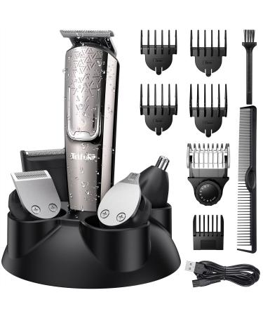 Telfun Beard Trimmer for Men, Hair Clippers Hair Trimmer for Mens Grooming Kit, Professional Cordless Mustache Nose Facial Cutting Body Groomer All in 1 Waterproof USB Rechargeable with LED Display Silver