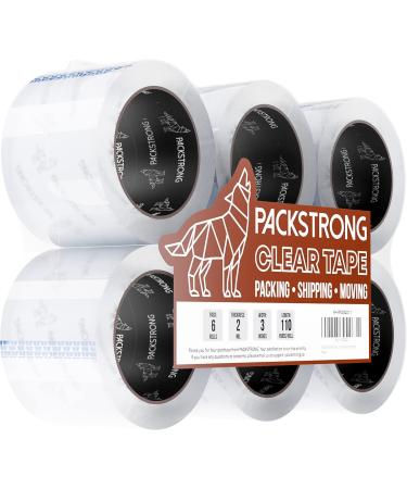 Packstrong Industrial Grade Clear Packing Tape (6 Rolls) - 110 Yards per Roll - 3" Wide x 2.0 mil Thick, Acrylic Adhesive Heavy Duty Tape for Box Office Moving Packaging Shipping 2.0 Mil 6