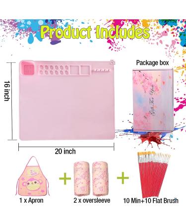 Silicone Painting Mat Kit | Apron, Oversleeve, Brushes | Craft Mats for Kids | 20x16 Inches | Resin Mat | DIY Projects | Pink - Buy Online on SooperMarket.com