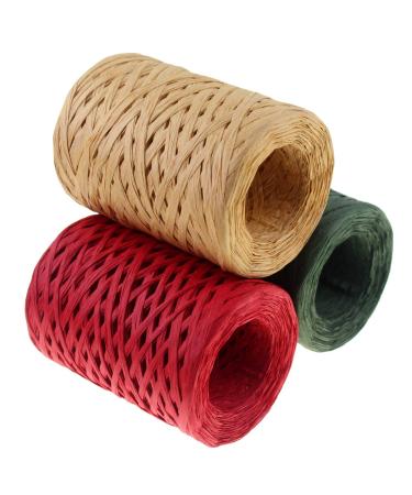 CREATRILL Raffia Ribbon Red Green Natural 3 Rolls 1080 Feet  360 Feet Each Roll  Paper Twine Wrapping Ribbon for Christmas