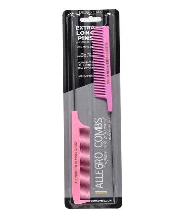 Allegro Combs XL Pintail Rat Tail Combs Parting Combs Metal Tail Foiling Combs Pin Combs 2 Pc. (PINK)