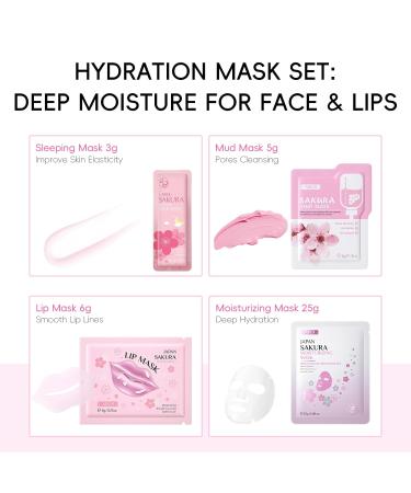 Japan Sakura Facial Skincare Set - 13PCS Hydrating Gift Set for Teenage Girls & Women | Serum Cream Eye & Lip Masks - Buy Online on SooperMarket.com