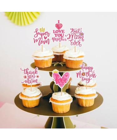 30 pcs Mother's Day Cupcake Topper Happy Mother's Day Pink Party Cake Decorations Cupcake Toppers Picks for Mother's Birthday Party 30pcs (super mom 30pcs) - Buy Online on SooperMarket.com
