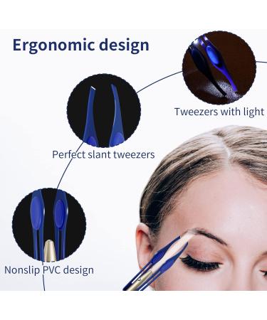 Fuyamp 2Pcs LED Lighted Tweezers Set - Stainless Steel Precision Tools for Hair Removal, Eyebrows, and Eyelashes - Perfect for Men and Women (Black+Blue) - Buy Online on SooperMarket.com