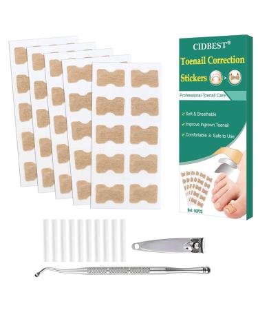 Ingrown Toenail Correction Stickers, Glue-free Ingrown Toenail Corrector Strips, Ingrown Toenail Treatment Kit, Painless Pedicure Toenail Corrector, to Relieve Nail Groove, 62PCS 62PCS Wood color