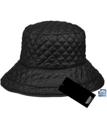 Foldable Water Repellent Quilted Rain Hat - Adjustable Drawstring Bucket Cap | Black - Buy Online on SooperMarket.com