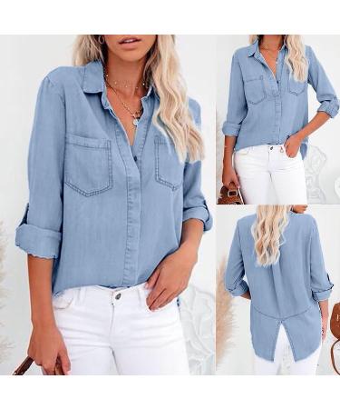 TUNUSKAT Women's Denim Shirt - Back Slit Roll Up Long Sleeve Top - Blue XX-Large - Buy Online on SooperMarket.com
