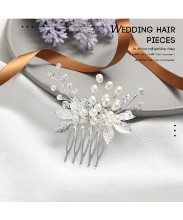 Vakkery Bridal Wedding Hair Comb | Silver Pearl Leaf Headpiece for Women & Girls | Elegant Hair Accessories - Buy Online on SooperMarket.com