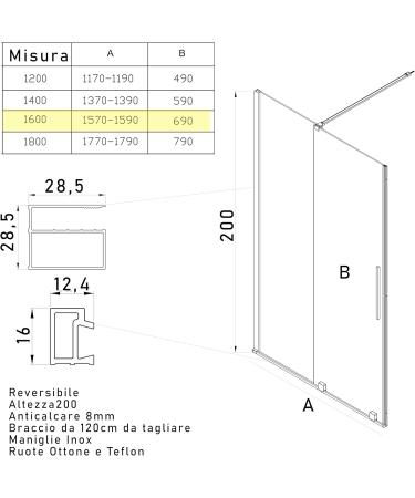 Buy 8mm H200 Sliding Shower Door Without BRENTA Profiles - 120 | International Shipping Available - Buy Online on SooperMarket.com