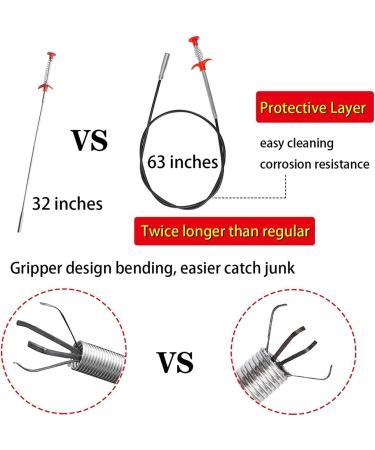 63 Inch Drain Pipe Cleaner - Effective Drain Auger & Hair Catcher for Kitchen Bathroom Tub & Toilet Clog Removal - Buy Online on SooperMarket.com