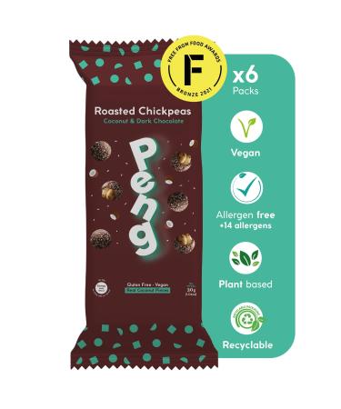 Peng Roasted Chickpeas Snack (6 x 30g) - Healthy High Protein Plant-Based Double Roasted Chickpeas Snack (Coconut)