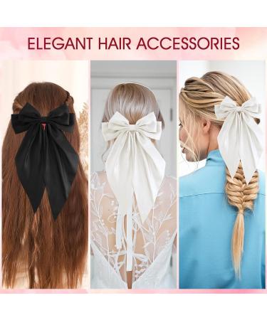 Andibro French Bow Hairpins for Women Long Tail Large Bow Barrettes Clip Soft Silky Satin Hairclip Bow Metal Duckbill Clips for Dress up Accessories Decor for Wedding Party - Buy Online on SooperMarket.com