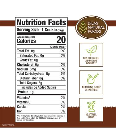 Dijas Natural Foods Crunchy Fat Free Biscotti Cookie - All Natural & Preservative Free - Low Calorie Snack (5oz, Raisin Almond) - Buy Online on SooperMarket.com