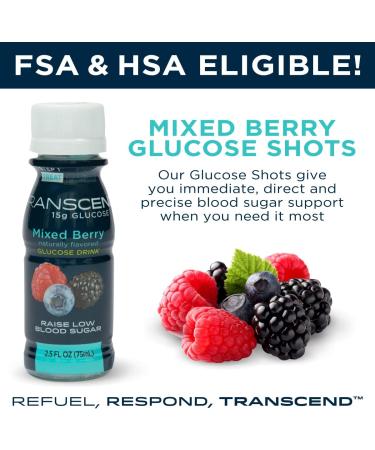 Transcend Mixed Berry Glucose Shots 12 Pack - Fast Acting Blood Sugar Support for Diabetics - Gluten Free Vegan Formula - 15g Dose - Made in USA - 2.5oz Each (Pack of 12) - Buy Online on SooperMarket.com