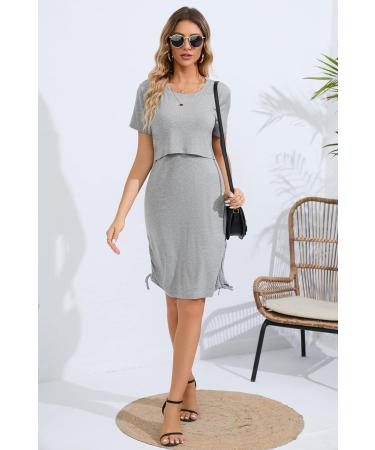 Sosolism 4 in 1 Maternity Nursing Dress XL Light Grey - Short Sleeve Breastfeeding Top - Buy Online on SooperMarket.com