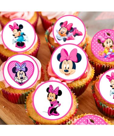 PRECUT Minnie Cupcake Toppers Pink Theme Premium Thickness SWEETENED VANILLA - wafer card cake decorations (24) - Buy Online on SooperMarket.com