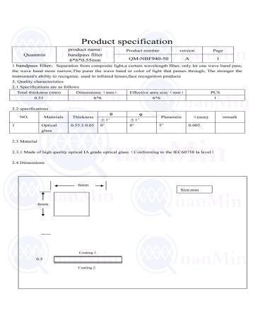 Quanmin 10pcs 6x6x0.55mm 940nm IR Infrared Narrow Bandpass Filter for Camera & Face Recognition - Buy Online on SooperMarket.com