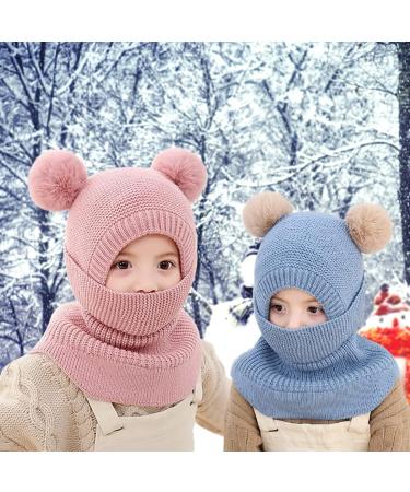 Mamunu Girls Winter Hat - Cute Pink Knit Beanie with Pompom & Fleece Lining for Ages 2-5 - Warm Shawl Cap for Children - Buy Online on SooperMarket.com