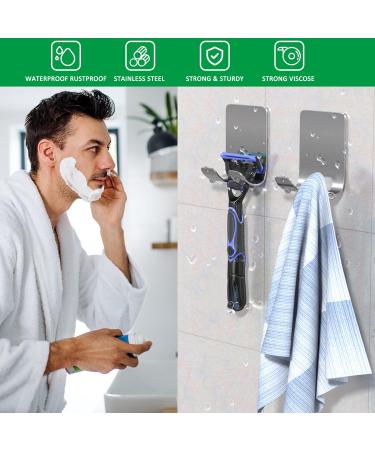 Boxing Razor Bracket Shower | Multi-Purpose Stainless Steel Hooks for Bathroom & Kitchen | Self-Adhesive No Drilling Towel Holder - 2 Piece Set - Buy Online on SooperMarket.com
