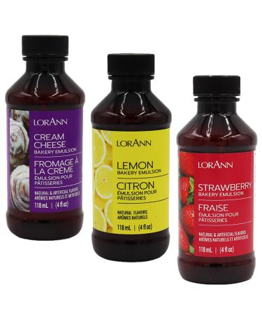 LorAnn Oils Gourmet Bakery Emulsion Cream Cheese, Lemon, and Strawberry Pack of 3 (1 each 4 ounce bottles))