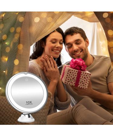 10X Magnifying Makeup Mirror with 3 Color Lighting | Suction Cup | 360 Rotation - White Medium - Buy Online on SooperMarket.com