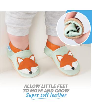 Soft Sole Baby Shoes - Leather Toddler Shoes for Baby Girl or Boy (6-12 Months) - Grey Fox Design - Buy Online on SooperMarket.com