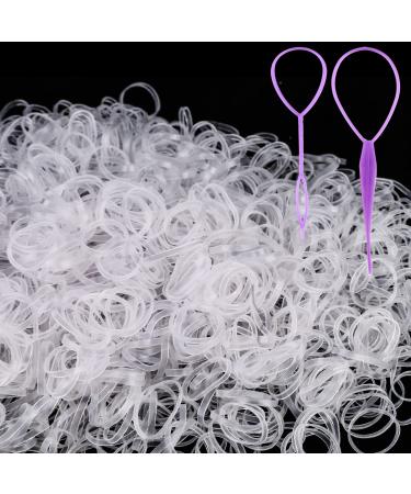 2000 PCS Mini Small Rubber Bands for Hair, Tiny Clear Hair Elastics, Hair Rubber Bands for Girls Toddler Kids Baby, Premium Elastic Hair Ties with 2 PCS Topsy Tail Hair Tools by YLYL