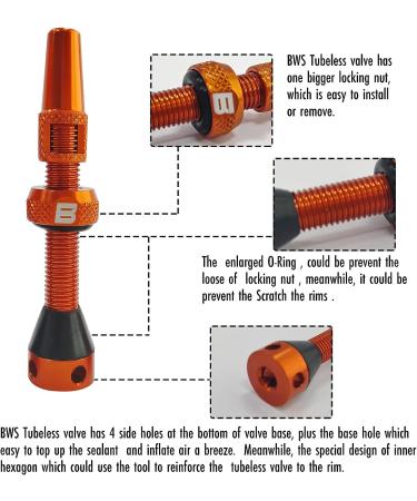 Orange 44MM BWSHLF Tubeless Presta Valve Stem Kit with Valve Core Remover Tool - Lightweight Alloy Valve Caps (Pair) - Buy Online on SooperMarket.com