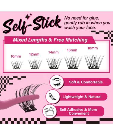 Self Adhesive Eyelashes Kit | 48pcs Lash Clusters + 48pcs Bottom Lashes | Reusable No Glue Natural Look | Easy to Use | Begonia D-10-18mix - Buy Online on SooperMarket.com