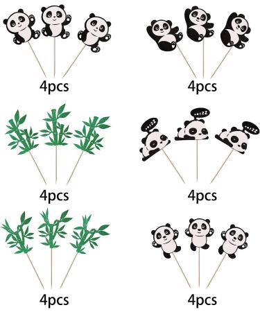 24 Panda Glitter Green Bamboo Cupcake Toppers - Cute Animal Cake Decorations for Baby Showers & Kids Birthday Parties - Buy Online on SooperMarket.com