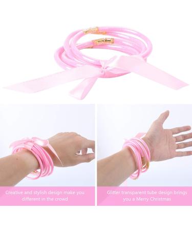 STOBOK 1pc Ribbon Glitter Bracelet Bangles Glitter Jelly Bangle Silicone Glitter Filled Jelly Bracelet Bowknot Jelly Bangle Bracelets Purple Women's Plastic Accessories Bagging Machine Pink 7.5x7.5cm - Buy Online on SooperMarket.com