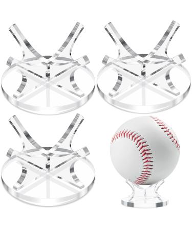 Sumind 3 Pieces Acrylic Small Ball Stand Holder Sport Ball Display Rack Baseball Display Stand Ball Display Holder with 3 Pieces Non-Slip Rubber Pads for Baseball Golf Softball Tennis Ball Spheres Clear