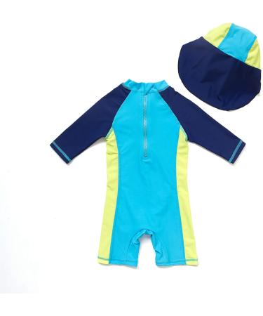 Baby Boys UPF 50+ Sunsuit with Zipper Swimwear Set & Sun Hat (Blue, 24-36 Months) - Buy Online on SooperMarket.com