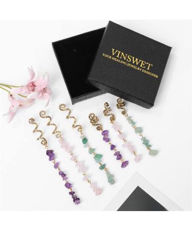Vinswet Colored Natural Stone Tassels Hair Jewelry for Braids - Pack of 6 Green Pink Purple Gems - Dreadlock Accessories for Women Girls - Buy Online on SooperMarket.com