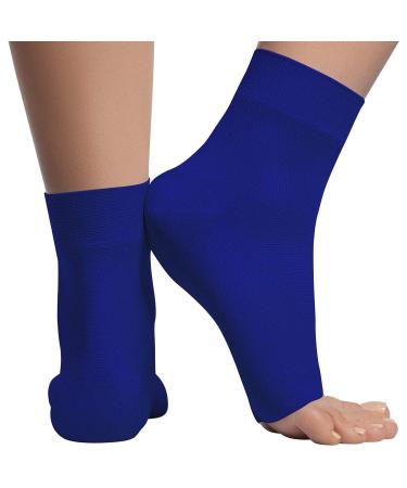 Ankle Compression Sleeve - 20-30mmhg Open Toe ?ompression Socks for Swelling, Plantar Fasciitis, Sprain, Neuropathy - Nano Brace for Women and Men Navy Blue Large