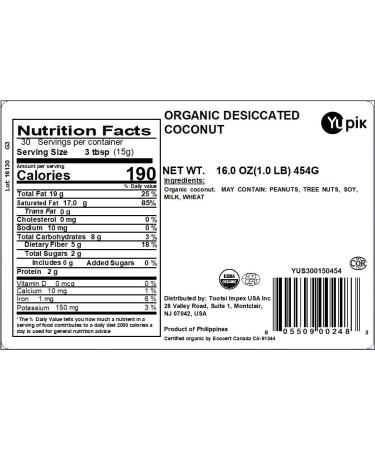 Yupik Organic Dried Desiccated Coconut 1 lb - Non-GMO, Vegan, Gluten-Free - Buy Online on SooperMarket.com
