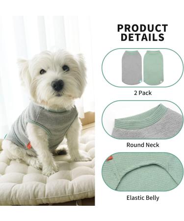 KYEESE 2Pack Small Dog Shirts | Soft Stretchy Waffle Fabric | Lightweight & Breathable Cat Shirt | Sleeveless Dog Vest | Green+Grey | S-Chest(14) - 2Pack - Buy Online on SooperMarket.com