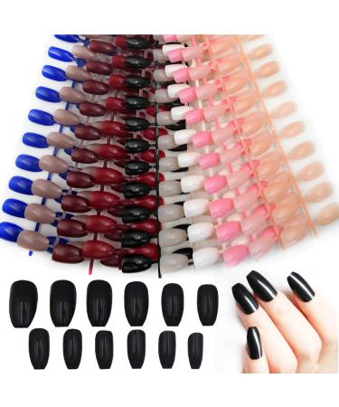 240pc Glossy Coffin Press on Nails Colored Ballerina False Nails Full Cover Acrylic Tips Manicure Decor 10 Sizes (Short Coffin)