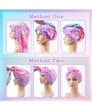 2 Pack Microfiber Hair Towel Wrap for Kids & Women - Super Absorbent & Quick Dry Hair Turban for Curly, Long, Thick Hair - Anti-Frizz Twisty Hair Towel - Mermaid Design - Buy Online on SooperMarket.com