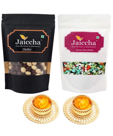 Jaiccha Ghasitaram Diwali Gifts Chocolate - Pack of 2 Nutties and Stone Chocolate Pouches Small 200 GMS with 2 T-Lites