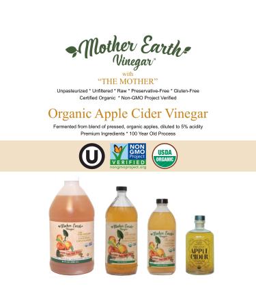 Mother Earth Organic Apple Cider Vinegar with The Mother | 2/16 oz Glass Bottles - Buy Online on SooperMarket.com