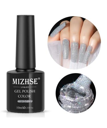 MIZHSE Reflective Glitter Gel Polish Diamond Gel Nail Polish Set  Sparkly Shiny Gel Christmas Nail Art Varnish Manicure Kit  Soak Off LED Lamp  for Beginners DIY at Home (QC-006 Silver(Colorful glitter)) Silver-1